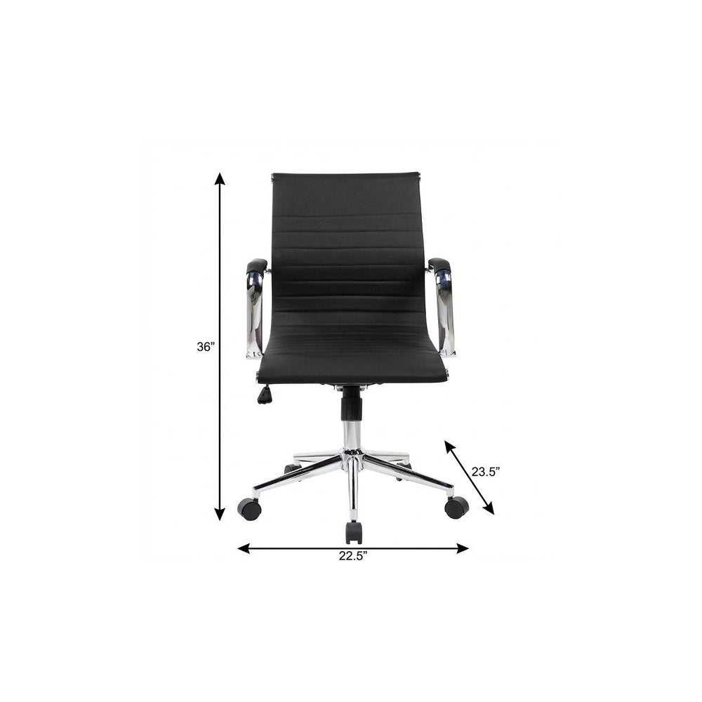 Black And Silver Faux Leather Swivel Rolling Executive Office Chair