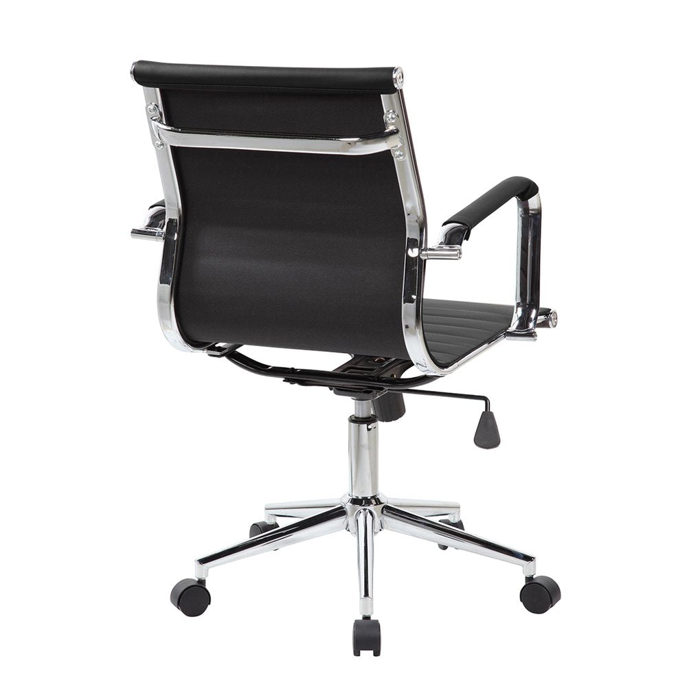 Black And Silver Faux Leather Swivel Rolling Executive Office Chair