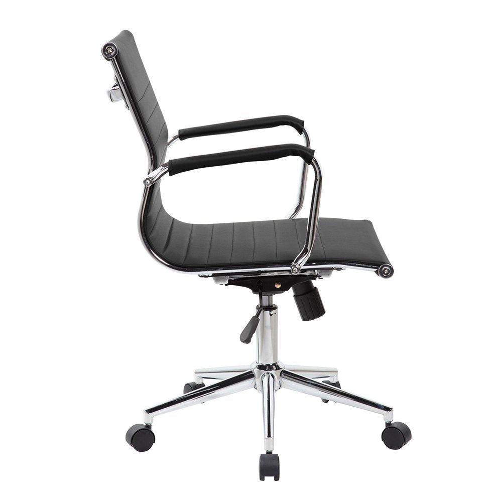 Black And Silver Faux Leather Swivel Rolling Executive Office Chair