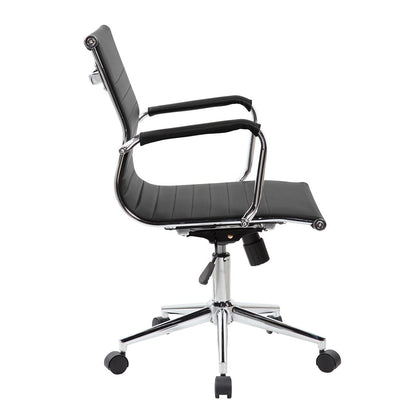 Black And Silver Faux Leather Swivel Rolling Executive Office Chair