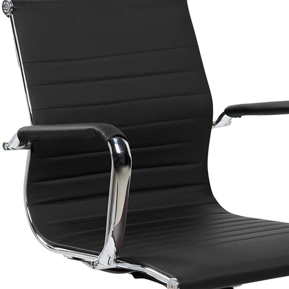 Black And Silver Faux Leather Swivel Rolling Executive Office Chair