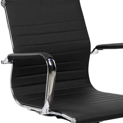Black And Silver Faux Leather Swivel Rolling Executive Office Chair