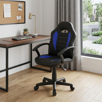 Blue Adjustable Height Swivel Rolling Gaming Chair