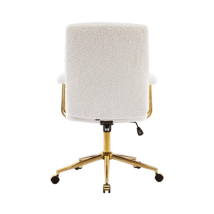 White And Gold Boucle Swivel Rolling Executive Office Chair
