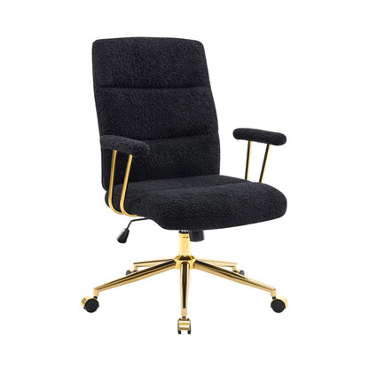 White And Gold Boucle Swivel Rolling Executive Office Chair