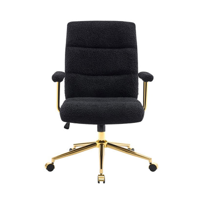 White And Gold Boucle Swivel Rolling Executive Office Chair