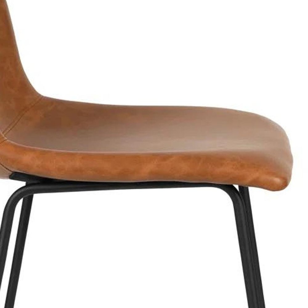 Set of Two 26" Brown And Black Faux Leather And Aluminum Counter Height Bar Chairs