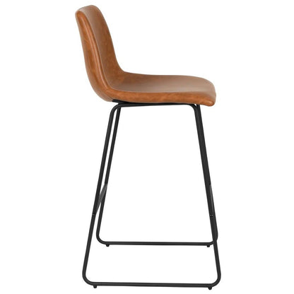Set of Two 26" Brown And Black Faux Leather And Aluminum Counter Height Bar Chairs