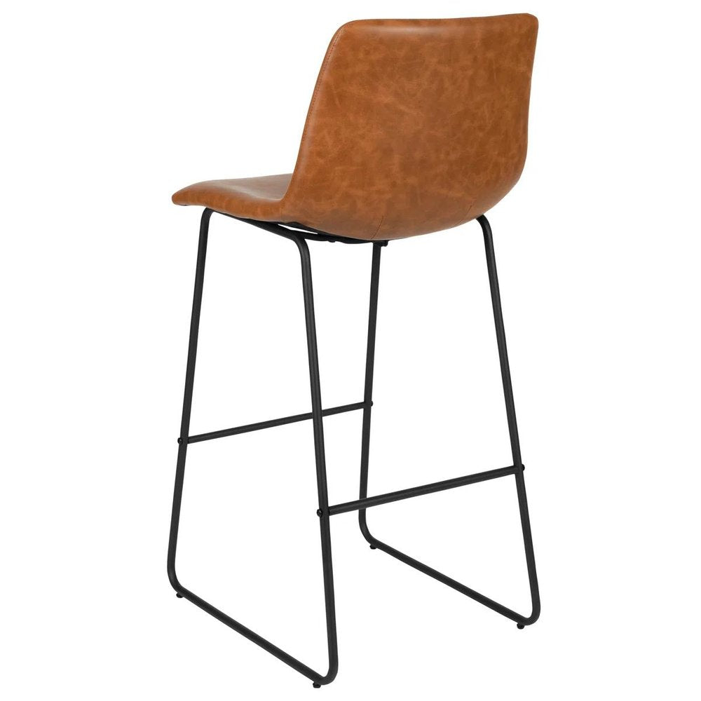 Set of Two 26" Brown And Black Faux Leather And Aluminum Counter Height Bar Chairs