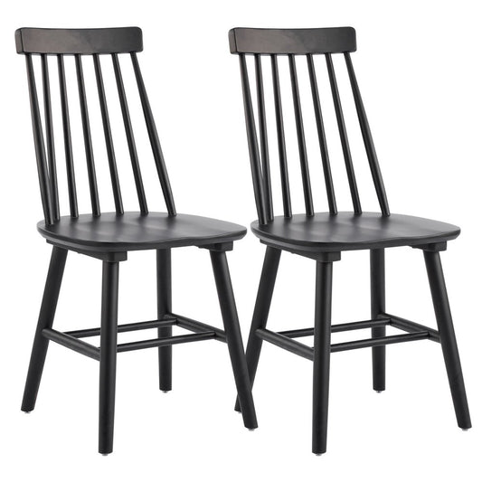 Set of Two Black Solid Wood Windsor Back Dining Side Chairs