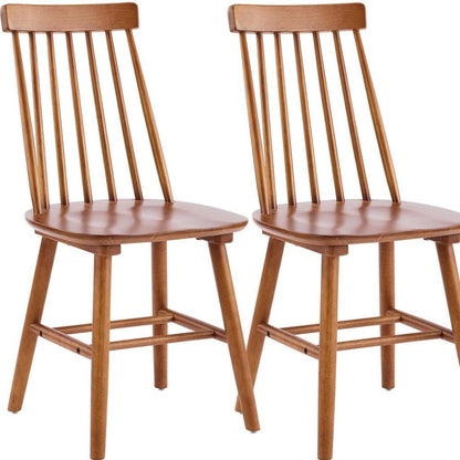Set of Two Walnut Solid Wood Windsor Back Dining Side Chairs