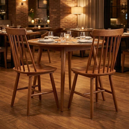 Set of Two Walnut Solid Wood Windsor Back Dining Side Chairs