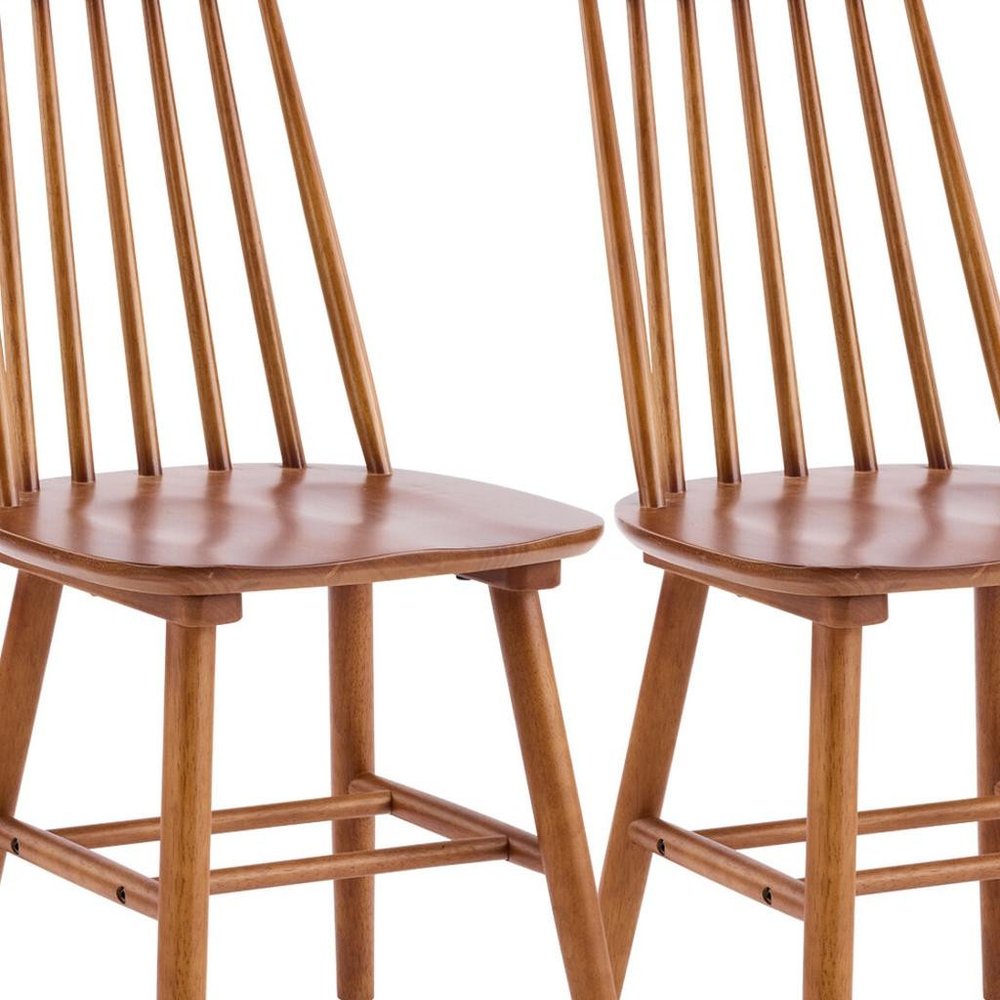 Set of Two Walnut Solid Wood Windsor Back Dining Side Chairs