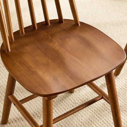 Set of Two Walnut Solid Wood Windsor Back Dining Side Chairs