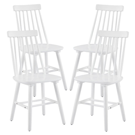Set of Four White Solid Wood Windsor Back Dining Side Chairs
