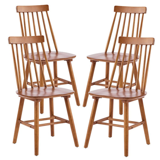 Set of Four Walnut Solid Wood Windsor Back Dining Side Chairs