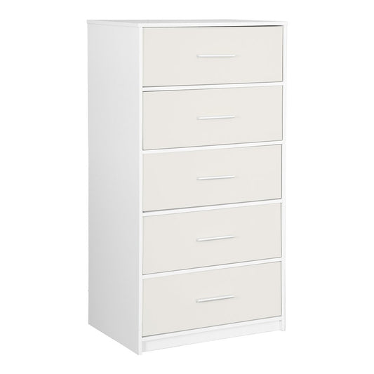 23" White Fabric Wood and Steel Five Drawer Lingerie Chest
