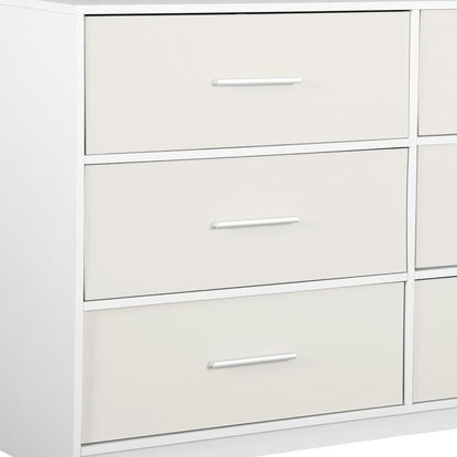 45" White Fabric Wood and Steel Six Drawer Double Dresser