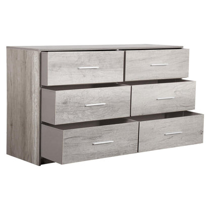 45" Gray Fabric Wood and Steel Six Drawer Double Dresser