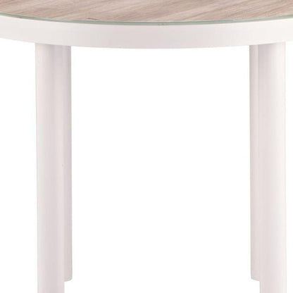 36" Natural and White Glass Wood and Aluminum Round Outdoor Dining Table