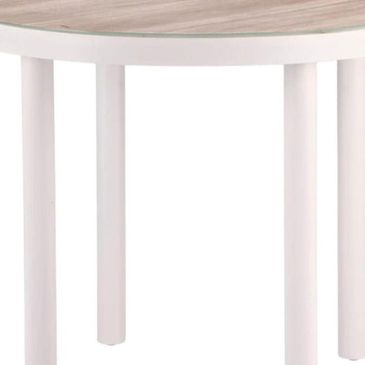 36" Natural and White Glass Wood and Aluminum Round Outdoor Dining Table