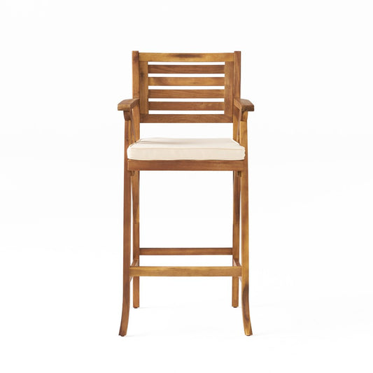 30" Natural Solid Wood Outdoor Bar Height Chair