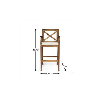 Set of Two 30" Brown Solid Wood Outdoor Bar Height Chairs