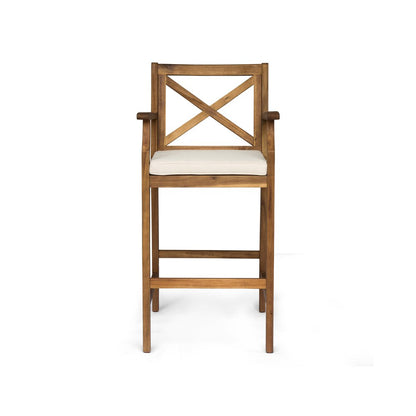 Set of Two 30" Brown Solid Wood Outdoor Bar Height Chairs
