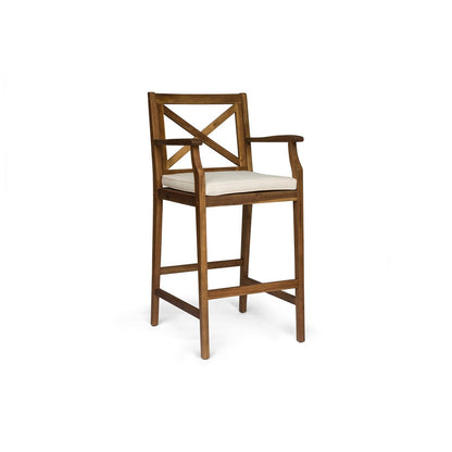 Set of Two 30" Brown Solid Wood Outdoor Bar Height Chairs
