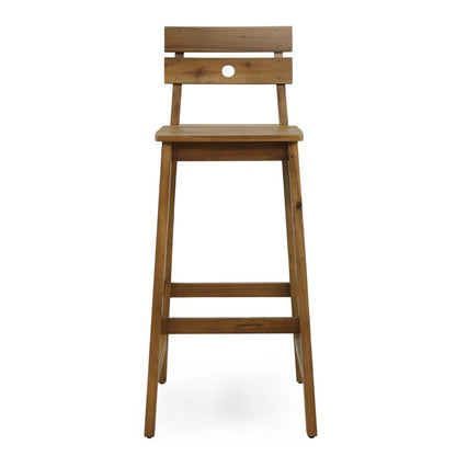 Set of Two 30" Brown Solid Wood Outdoor Bar Height Chairs