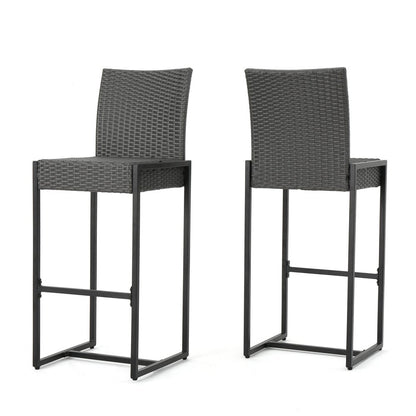 Set of Two 30" Gray Iron Outdoor Bar Height Chairs