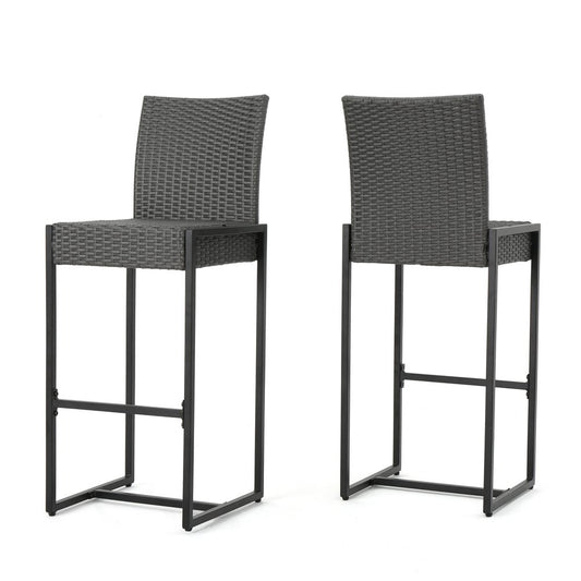 Set of Two 30" Gray Iron Outdoor Bar Height Chairs