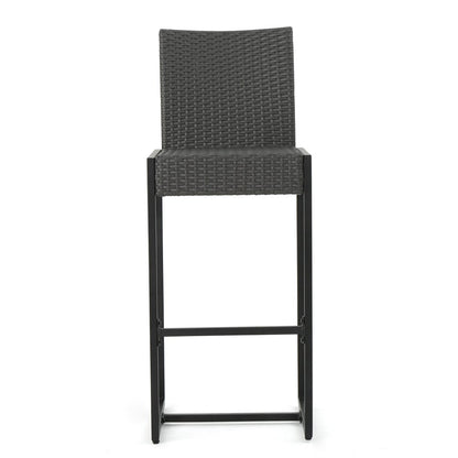 Set of Two 30" Gray Iron Outdoor Bar Height Chairs