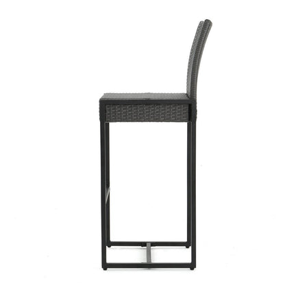 Set of Two 30" Gray Iron Outdoor Bar Height Chairs
