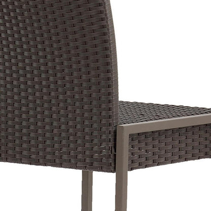 Set of Two 30" Gray and Dark Brown Iron Outdoor Bar Height Chairs