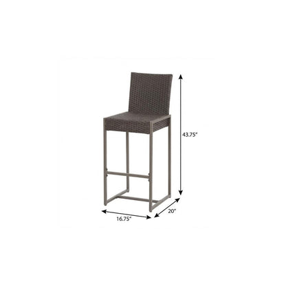 Set of Two 30" Gray and Dark Brown Iron Outdoor Bar Height Chairs