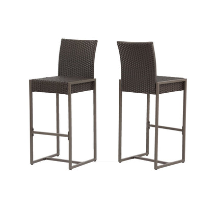 Set of Two 30" Gray and Dark Brown Iron Outdoor Bar Height Chairs