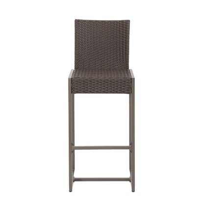 Set of Two 30" Gray and Dark Brown Iron Outdoor Bar Height Chairs