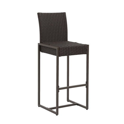 Set of Two 30" Gray and Dark Brown Iron Outdoor Bar Height Chairs