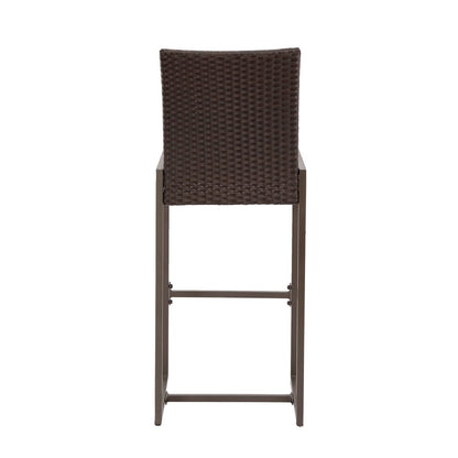 Set of Two 30" Gray and Dark Brown Iron Outdoor Bar Height Chairs