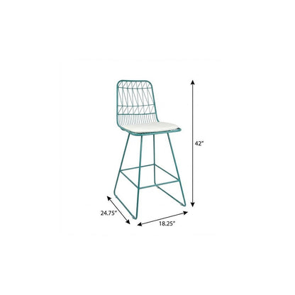 Set of Two 30" Teal Blue Iron Outdoor Bar Height Chairs