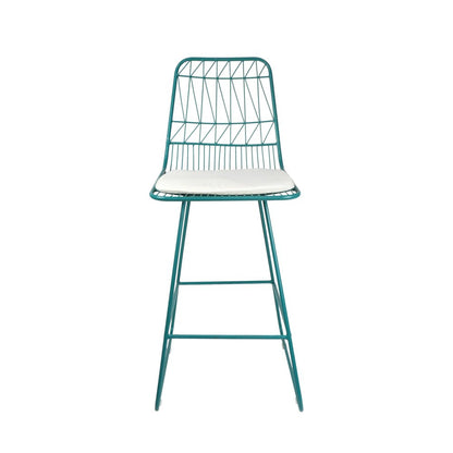 Set of Two 30" Teal Blue Iron Outdoor Bar Height Chairs