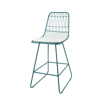 Set of Two 30" Teal Blue Iron Outdoor Bar Height Chairs