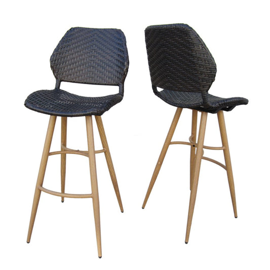 Set of Two 30" Brown Iron Outdoor Bar Height Chairs