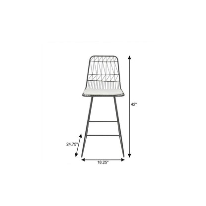 Set of Two 30" Gray And Ivory Iron And Cushion Outdoor Bar Height Chairs