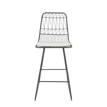 Set of Two 30" Gray And Ivory Iron And Cushion Outdoor Bar Height Chairs