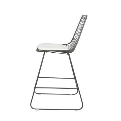 Set of Two 30" Gray And Ivory Iron And Cushion Outdoor Bar Height Chairs