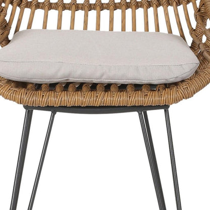 Set of Two 30" Black and Beige Iron Low Back Outdoor Bar Height Chairs