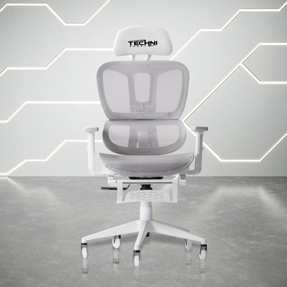 Light Gray And White Adjustable Height Swivel Rolling Gaming Chair With Footrest