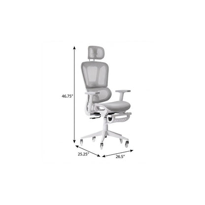 Light Gray And White Adjustable Height Swivel Rolling Gaming Chair With Footrest